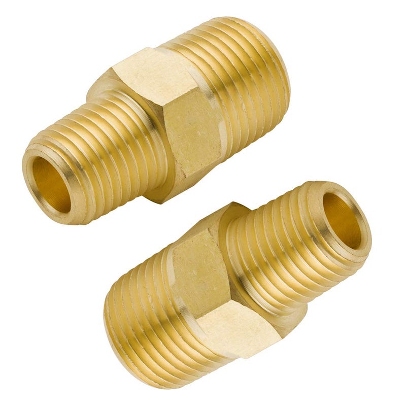 Legines Brass Reducing Hex Nipple, 1/2" NPT Male x 3/8" NPT Male Straight Connector Pipe Fitting 1200psi (Pack of 2) - Image 1